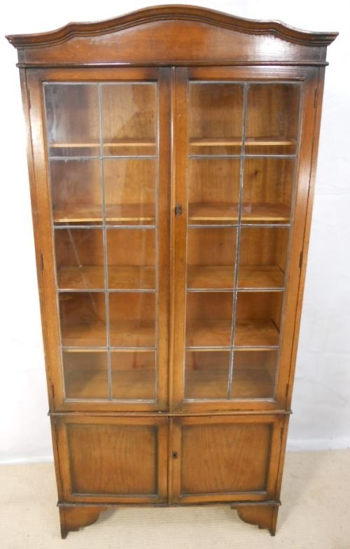 Edwardian Oak Tall Leaded Door Bookcase
