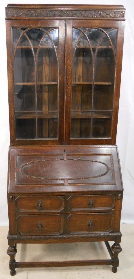 Jacobean Style Oak Bureau Bookcase
