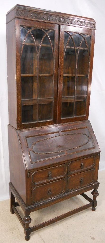 fig 1. Jacobean Style Oak Bureau Bookcase