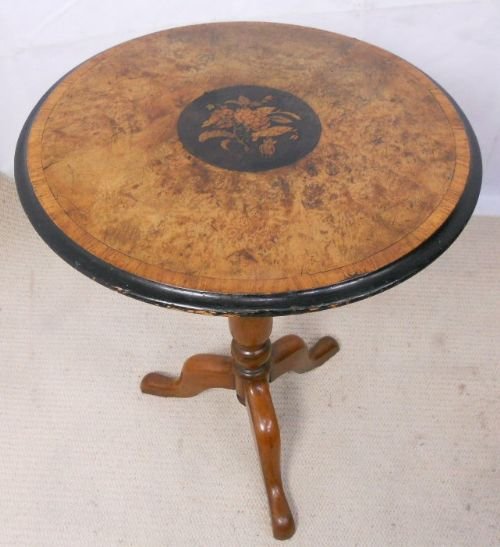 Victorian Round Inlaid Walnut Tripod Occasional Table