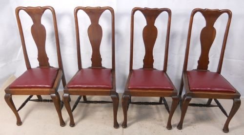 Set of Four Queen Anne Style Mahogany Highback Dining Chairs