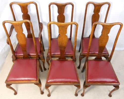fig 1. Set of Six Queen Anne Style Walnut Highback Dining Chairs