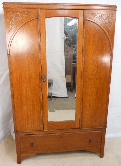 Oak Mirror Door Hanging Wardrobe