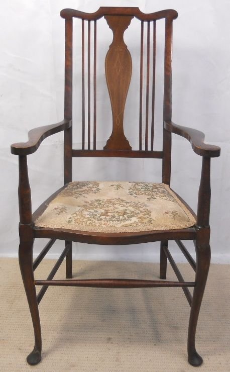 Edwardian Inlaid Mahogany Salon Armchair