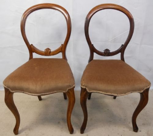 Pair Victorian Walnut Balloon Back Dining Chairs