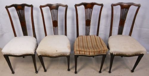 Set of Four Edwardian Inlaid Mahogany Salon Chairs
