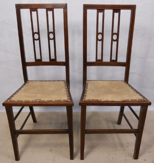 Pair Edwardian Inlaid Mahogany Highback Chairs