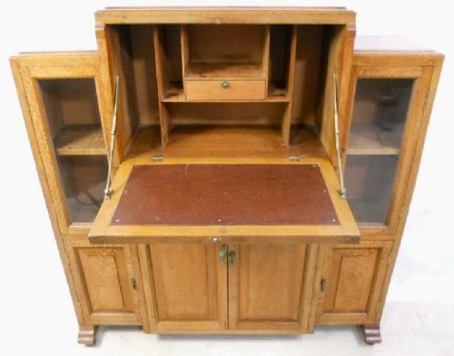 fig 1. Deco Small Oak Bureau Bookcase Cabinet
