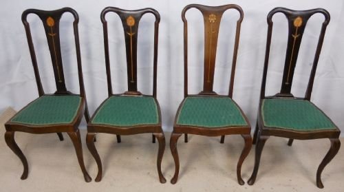 Art Nouveau Inlaid Mahogany Side Chairs