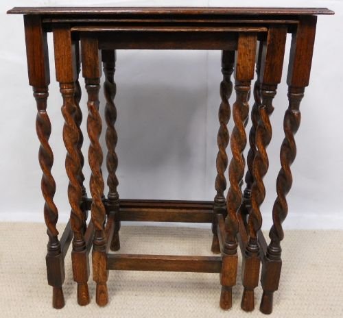 Small Beech & Oak Nest of Three Barley Twist Coffee Tables