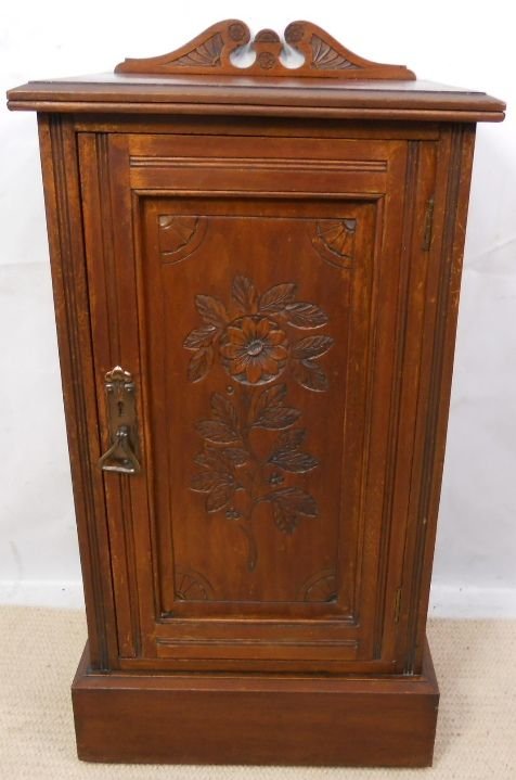 Edwardian Carved Walnut Bedside Cabinet