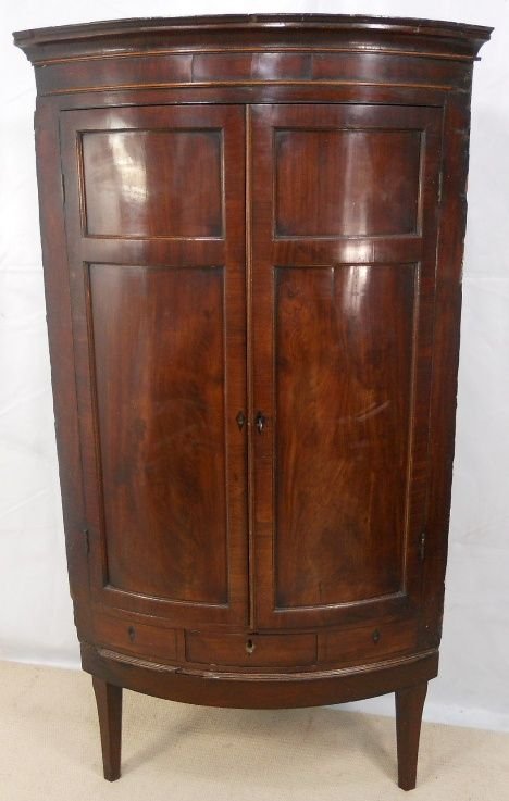 Large Georgian Period Bowfront Mahogany Corner Cupboard on Later Stand