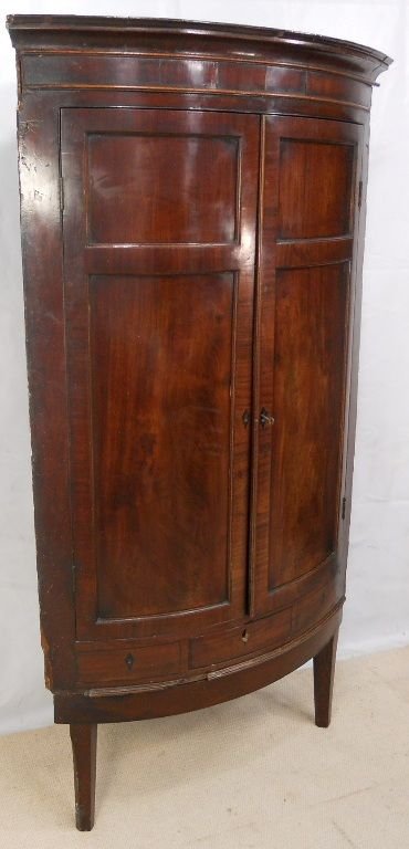 fig 1. Large Georgian Period Bowfront Mahogany Corner Cupboard on Later Stand