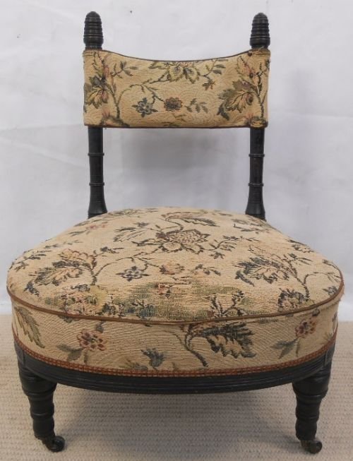 Victorian Ebonized Aesthetic Movement Low Upholstered Nursing Chair