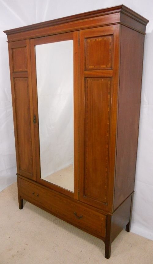 Edwardian Inlaid Mahogany Hanging Single Wardrobe