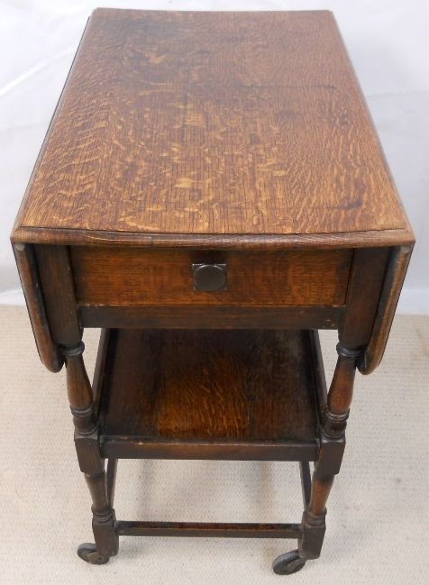 Solid Oak Dropleaf Two Tier Tea Trolley