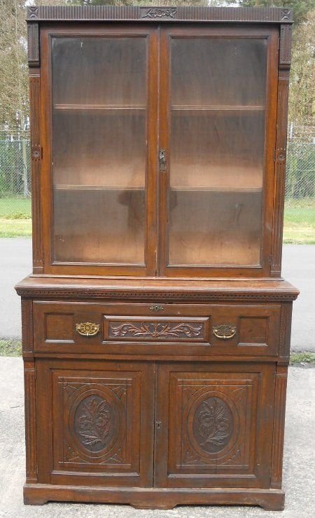Edwardian Oak Secretaire Bookcase