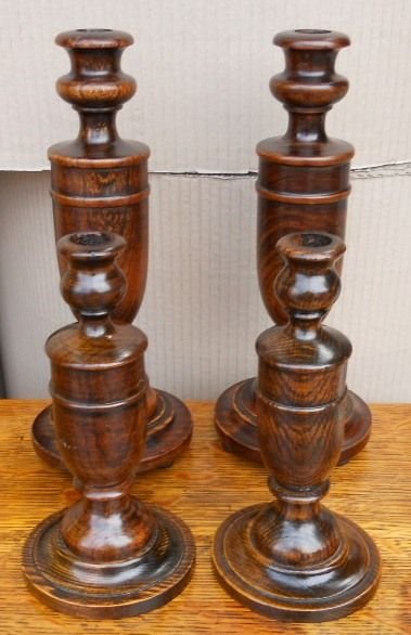 Two Pairs Oak Candlesticks
