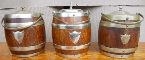 Three Oak Biscuit Barrels