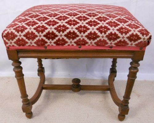 Walnut Frame Upholstered Dressing Stool