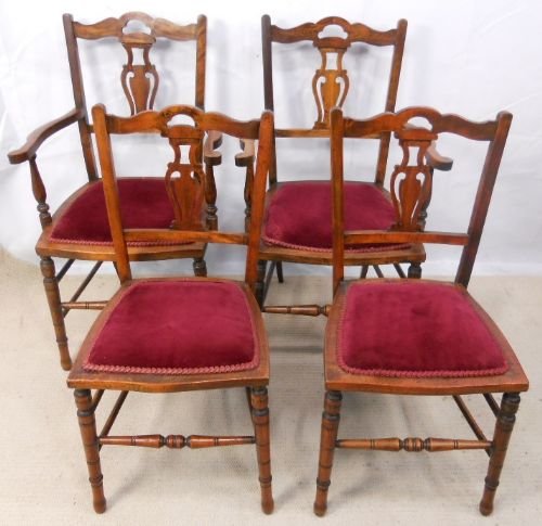 Set of Four Edwardian Walnut & Beech Salon Chairs