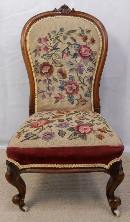 Victorian Walnut Frame Upholstered Nursing Chair