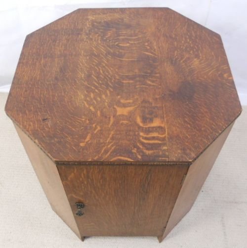 Octagonal Shaped Oak Standing Coffee Table Bookstand Cupboard