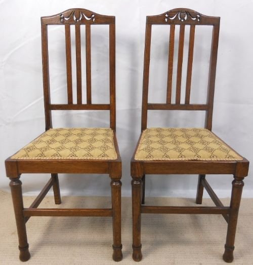 Pair Oak Highback Dining Chairs