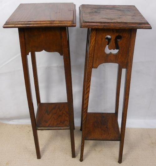 Two Edwardian Oak Plant Stands