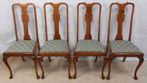 Set of Four Queen Anne Style Highback Mahogany Dining Chairs