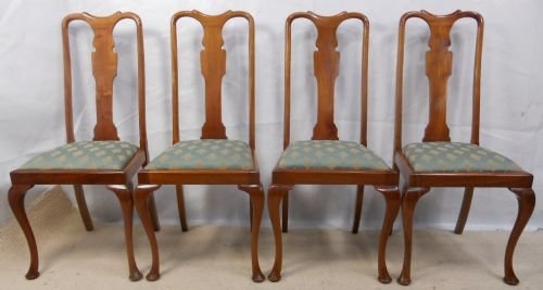 fig 1. Set of Four Queen Anne Style Highback Mahogany Dining Chairs