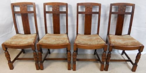 Set of Four Carved Oak Dining Chairs