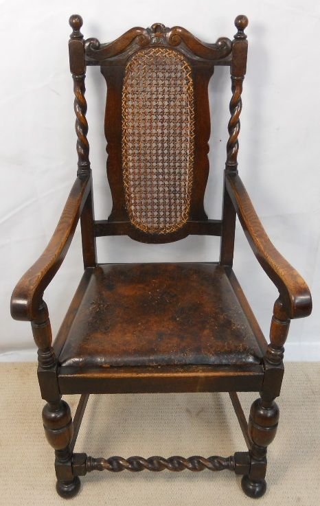 Barley Twist Carved Oak Bergere Back Armchair