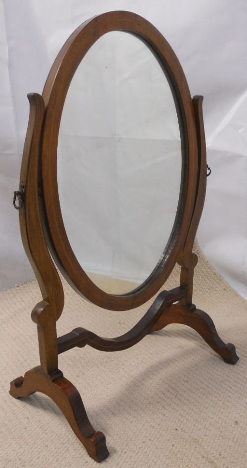 Edwardian Inlaid Mahogany Oval Dressing Mirror