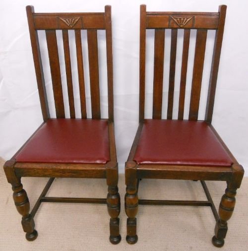 Pair Oak Highback Dining Chairs