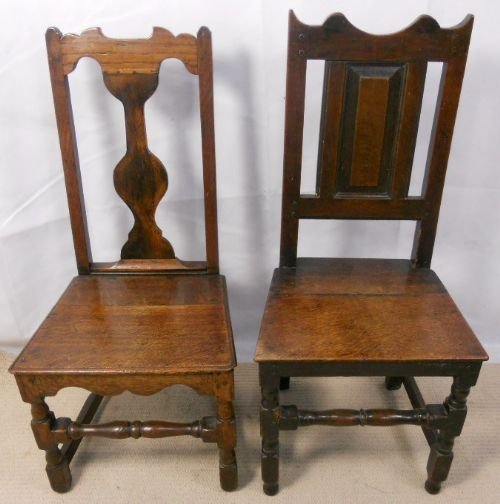 Two Antique Oak Hall Chairs