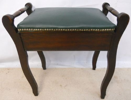 Edwardian Beech & Walnut Upholstered Piano Stool