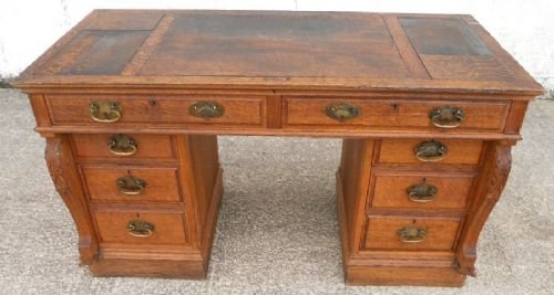 Victorian Oak Kneehole Writing Desk