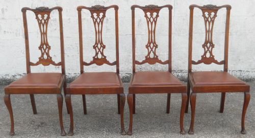 Set of Four Beech Georgian Style Highback Dining Chairs