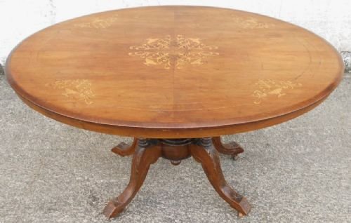 Victorian Inlaid Walnut Oval Pedestal Centre Table