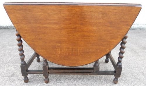 fig 1. Medium Oak Gateleg Oval Top Barley Twist Dining Table
