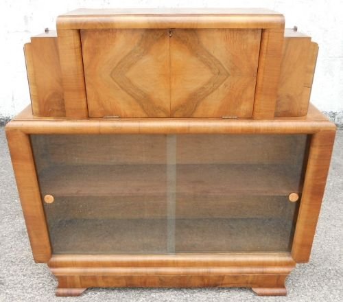 Deco Walnut Bookcase Cabinet Bureau