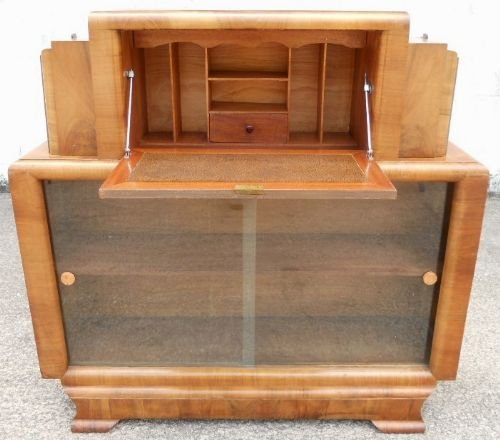 fig 1. Deco Walnut Bookcase Cabinet Bureau