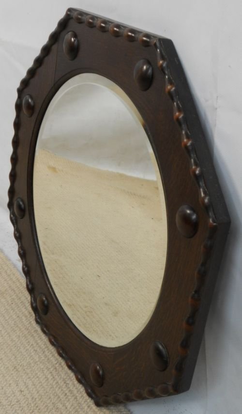 Oak Framed Octagonal Shaped Hanging Wall Mirror