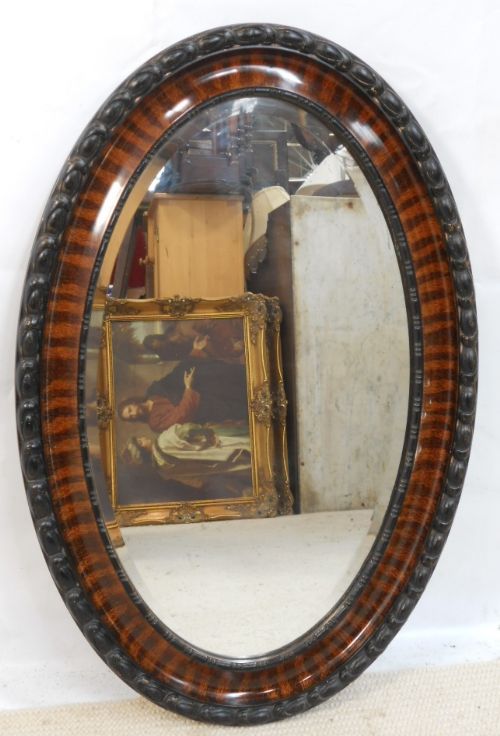 Oval Carved Mahogany Hanging Wall Mirror