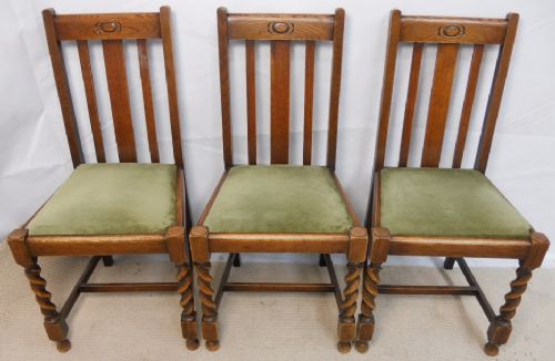 Set of Three Oak Highback Dining Chairs