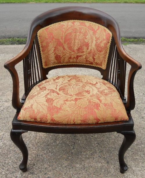 Edwardian Mahogany Framed Upholstered Tub Armchair