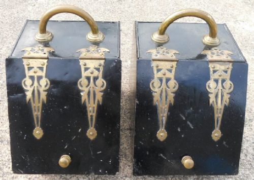 Pair Victorian Brass & Metal Coal Boxes
