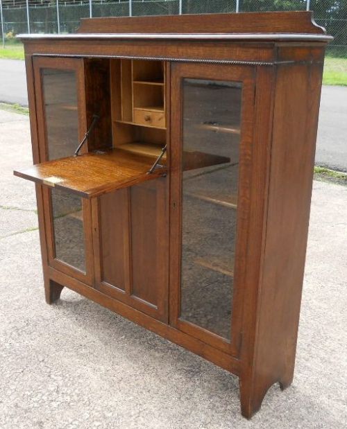 fig 1. Oak Bureau Bookcase Side Cabinet