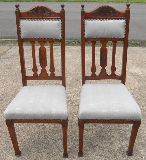 Pair Edwardian Mahogany Highback Hall Chairs